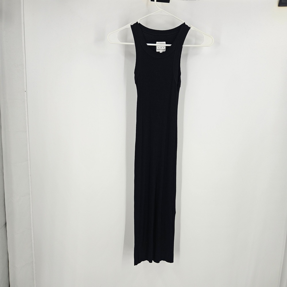 Wesley Ribbed Knit Midi Bodycon Tank Dress Black Sleeveless Crew Neck Stretch S